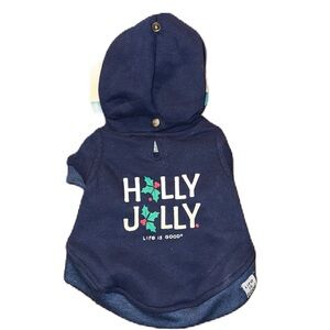Life is Good  “Holly Jolly” Dog Hoodie Navy SZ XS NWT
Pet Sweatshirt for Holiday